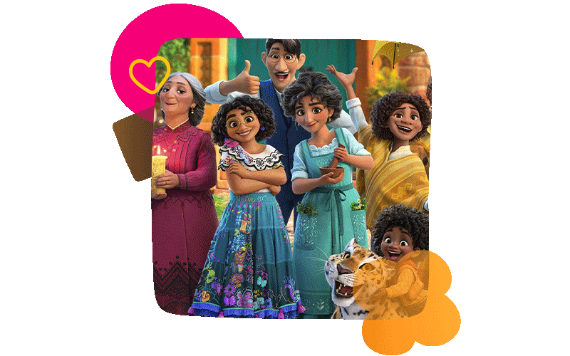 rotating images of Latino entertainment characters