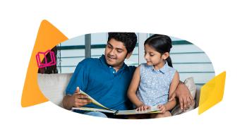 man reading a book with young girl