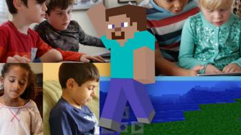 Kids playing Minecraft on devices
