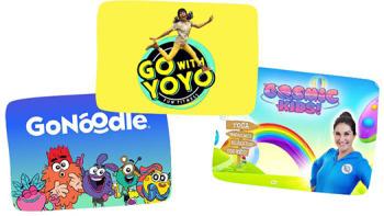 Photo collage of YouTube Kids channels for Encouraging Movement: GoNoodle, Go with Yoyo, and Cosmic Kids Yoga