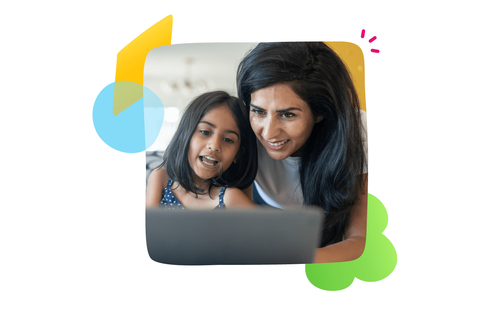 Mom and daughter looking at a laptop
