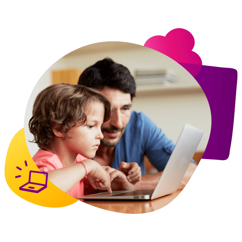 Man and child looking at a laptop